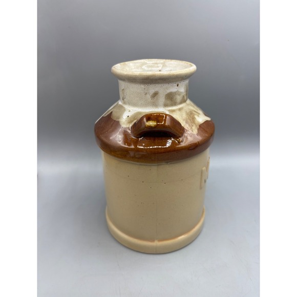 Ceramic Milk Jug With Brown & Cream Glaze Decor Farmhouse Rustic - Picture 3 of 6